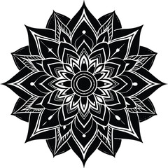 Intricate Black and White Floral Mandala Design Vector