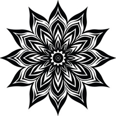 Intricate Black White Floral Mandala Vector Design, Symmetrical Ornament