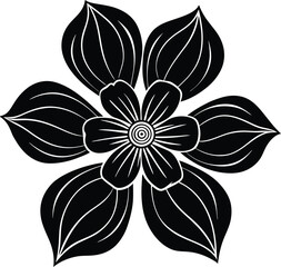 Stylized Black and White Six Petal Flower Floral Bloom Vector Icon