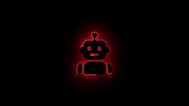 Red glowing outline of a robot icon on a black background with a subtle gradient android artificial intelligence