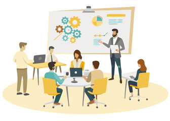 Fototapeta premium Diverse team collaborating in a modern office meeting room during a business presentation