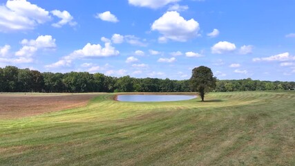 Low Level Fast Forward And Reverse Flight Over A Pasture Towards A Pond