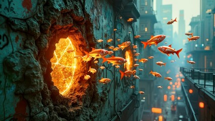 Fish and Fire Scenery in the Cave