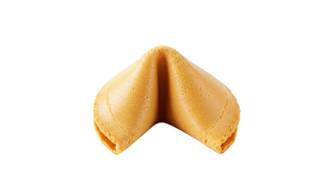 A single golden fortune cookie isolated on a white background.