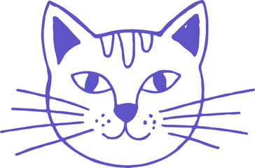 A stylized illustration of a cat's head, featuring a simple yet expressive design.