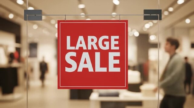 Large Sale Sign in Store Window Attracting Shoppers.