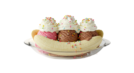 Banana Split Ice Cream Dessert with Whipped Cream.