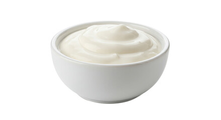 Bowl of Creamy White Yogurt Isolated on White Background.