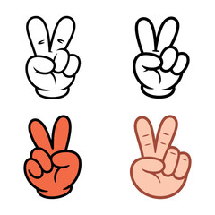 Four Cartoon Hands Showing Peace Sign Variations