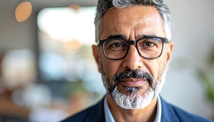 Mature man gazes forward