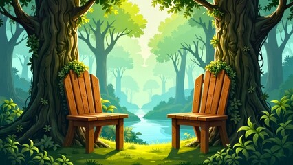 Obraz premium Artistic presentation of forest chairs