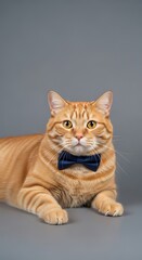 Obraz premium Orange Cat Wearing Bow Tie, Focused Gaze.