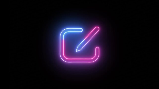 Neon glowing edit icon on black background