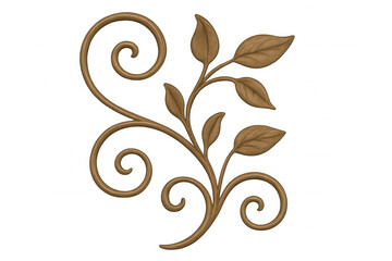 Wood carving ornament showing a decorative floral flourish with scrolling leaves and elegant plant details on transparent background