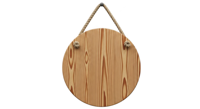 Blank wooden sign hanging isolated on transparent background, ready for your message