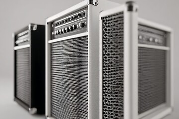 Three Guitar Amplifiers A Stack of Audio Equipment for Musicians and Performers