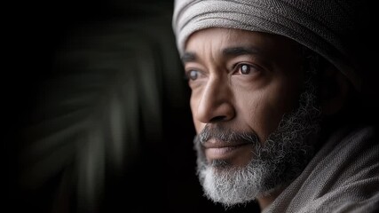 Close-up of a pensive middle-aged man's face showcasing wisdom and composure
