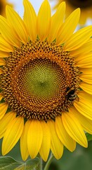 Close Up of a Sunflower with Bee.