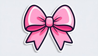 Fototapeta premium Pink Bow Sticker with CartoonStyle Decoration Element, Gift, Present, Celebration, and Isolated.