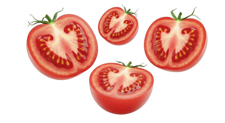 Halved tomato isolated on transparent background, fresh and healthy food concept