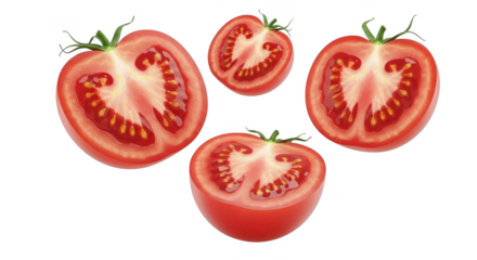 Halved tomato isolated on transparent background, fresh and healthy food concept