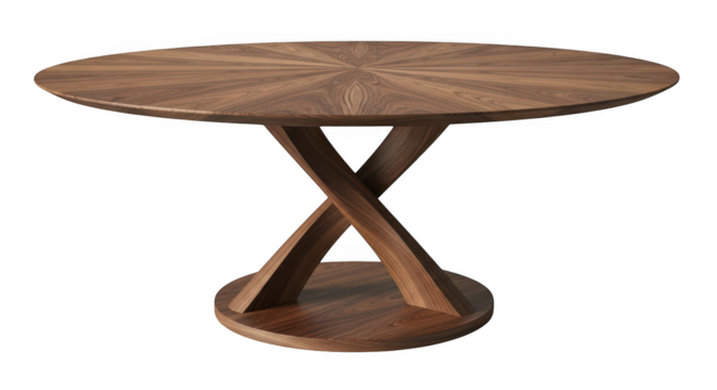 Elegant round wooden table isolated on transparent background in a studio shot