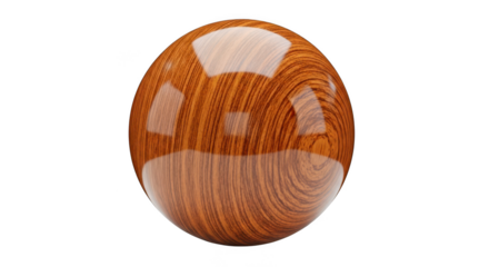 Shiny wooden sphere with wood grain isolated on transparent background