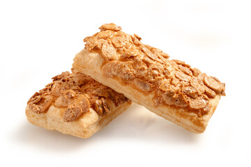 Danish pastry with almond isolated on white background.