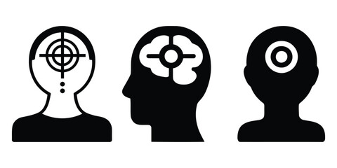 Targeted mind and brain concepts in silhouette. stroke day icon set