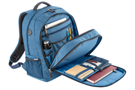 Backpack opened shows daily essentials
