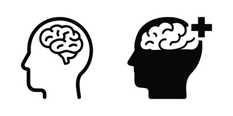 Brain health improvement and mental wellness concept icons. human head and brain
