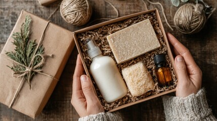 Hands opening natural wellness gift box image