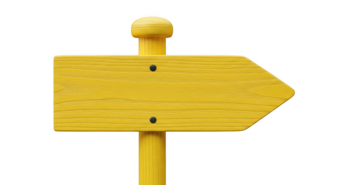 Yellow wooden signpost pointing right isolated on transparent background - Powered by Adobe