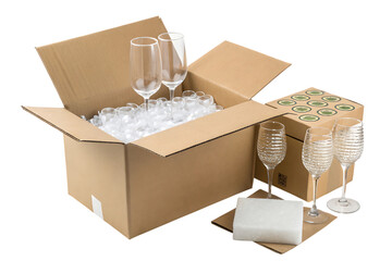 cardboard moving box filled with glass transport guide