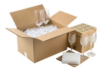 cardboard moving box filled with glass transport guide