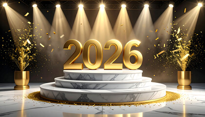 Golden 2026 Year on Stage.