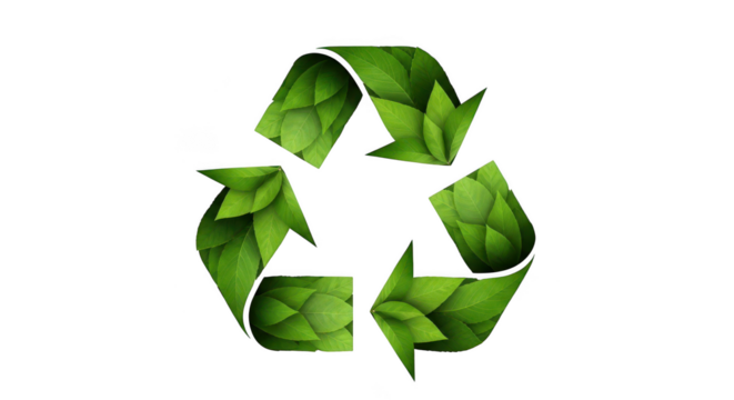 Recycle symbol with green leaves isolated on transparent background, environment concept