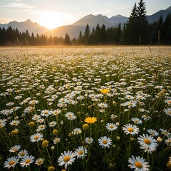 Sunrise Meadow Daisies Mountain View.