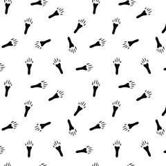 Seamless pattern with hare footprint in black color with transparent square background