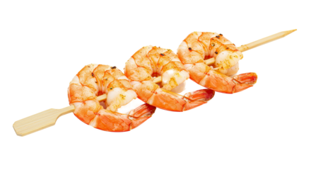 Grilled Shrimp Skewers on a White Background.