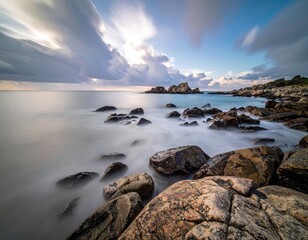 Obraz premium Dramatic Coastal Cliffs Turquoise Sea Sunrise