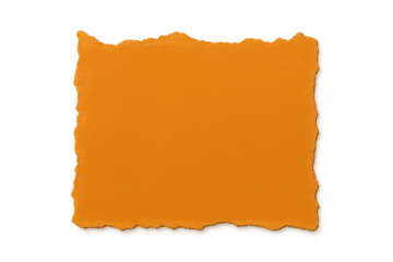 Orange torn paper sheet with blank space and rough edges for copy, isolated on transparent background