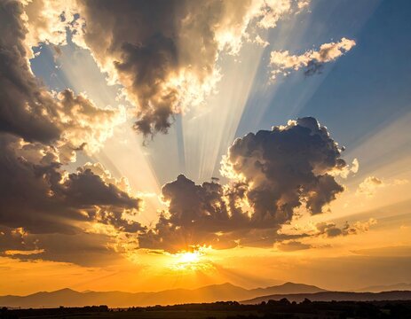 Dramatic Sunset with Crepuscular Rays