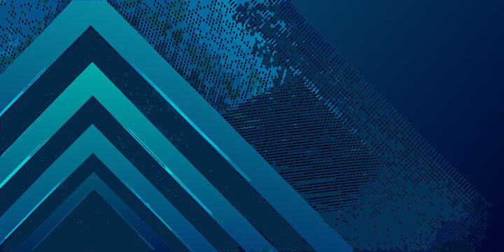 Abstract geometric background with layered blue and teal chevron shapes and textured digital patterns