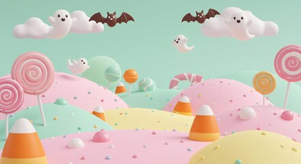 Fototapeta premium Cute Halloween Candy Land Background
