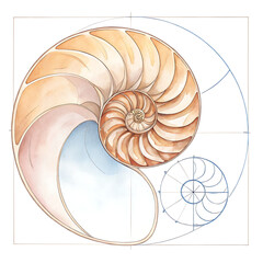 Obraz premium Elegant Spiral Shell Illustration, Nature Art, Abstract Design, Watercolor, Artistic View, Immune System Concept