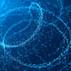 A deep blue network of interconnected points and lines swirling in a complex, dynamic pattern.