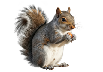 Squirrel eating nut isolated on transparent background, a cute animal