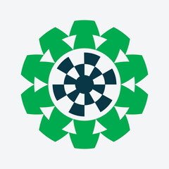 abstract geometric mandala flower pattern with circular symmetry, green and black decorative motif, modern ornamental vector design for background