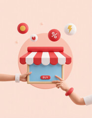 3D illustration hand pressing social media network icons on digital screen concept.